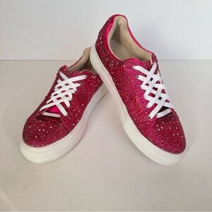 Betsey Johnson Sidny Fuchsia Sparkle Rhinestone Platform Lace-up Sneaker Sz 10